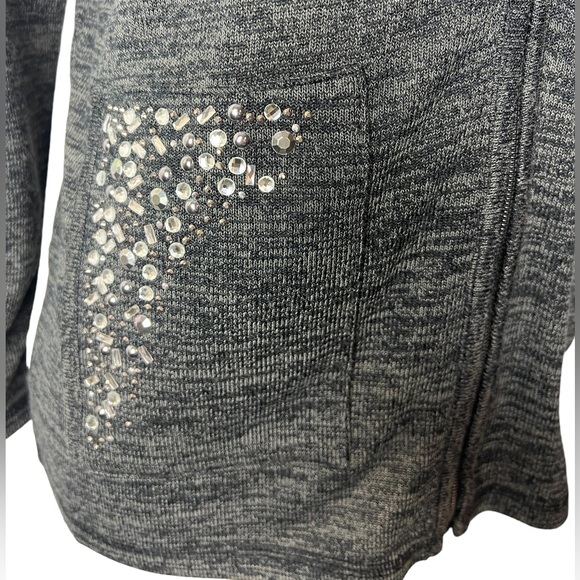 On Que Casuals Charcoal Heather Gray Zip up Hoodie with Rhinestone front pockets - Picture 8 of 11